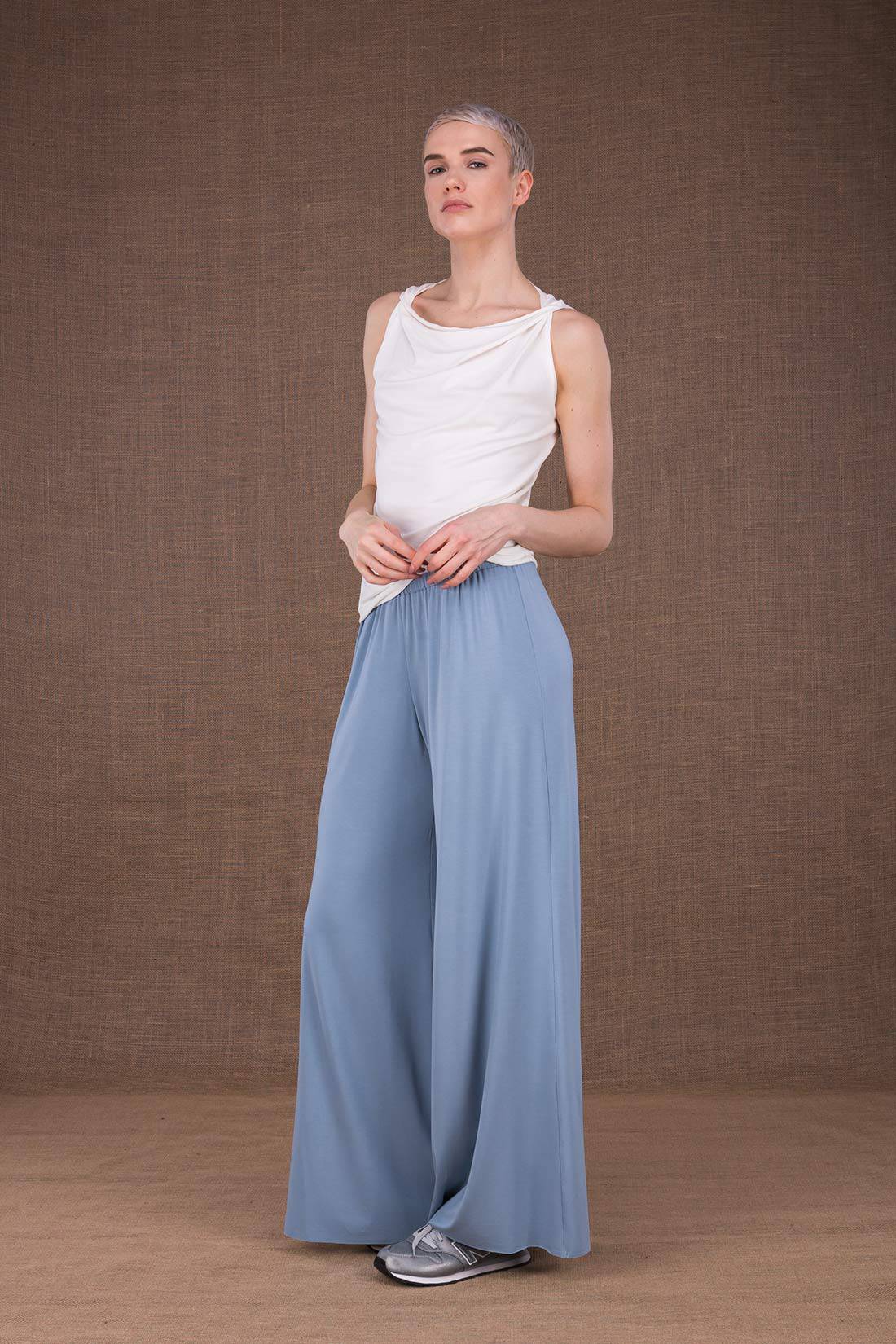 Light blue large viscose jersey trousers for women ANANAS