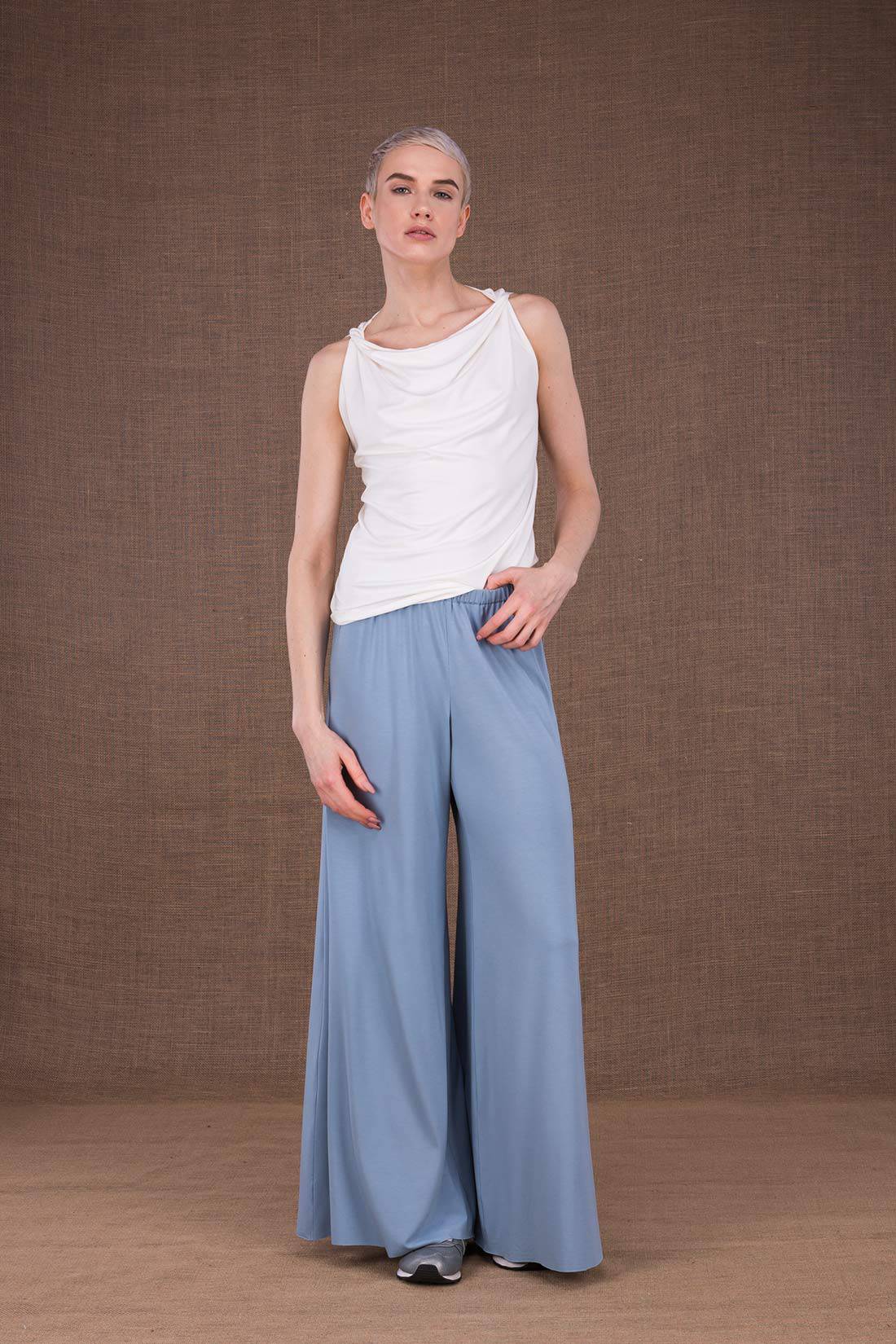 Light blue large viscose jersey trousers for women ANANAS – Image 2