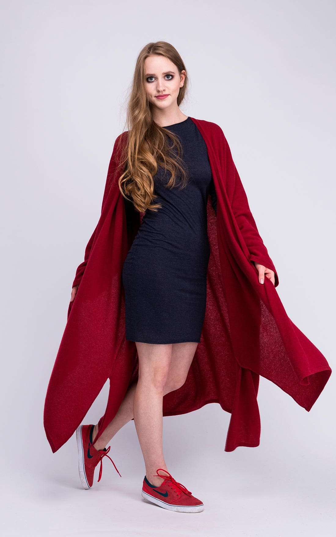 Red large wool kimono coat for women MIMAS