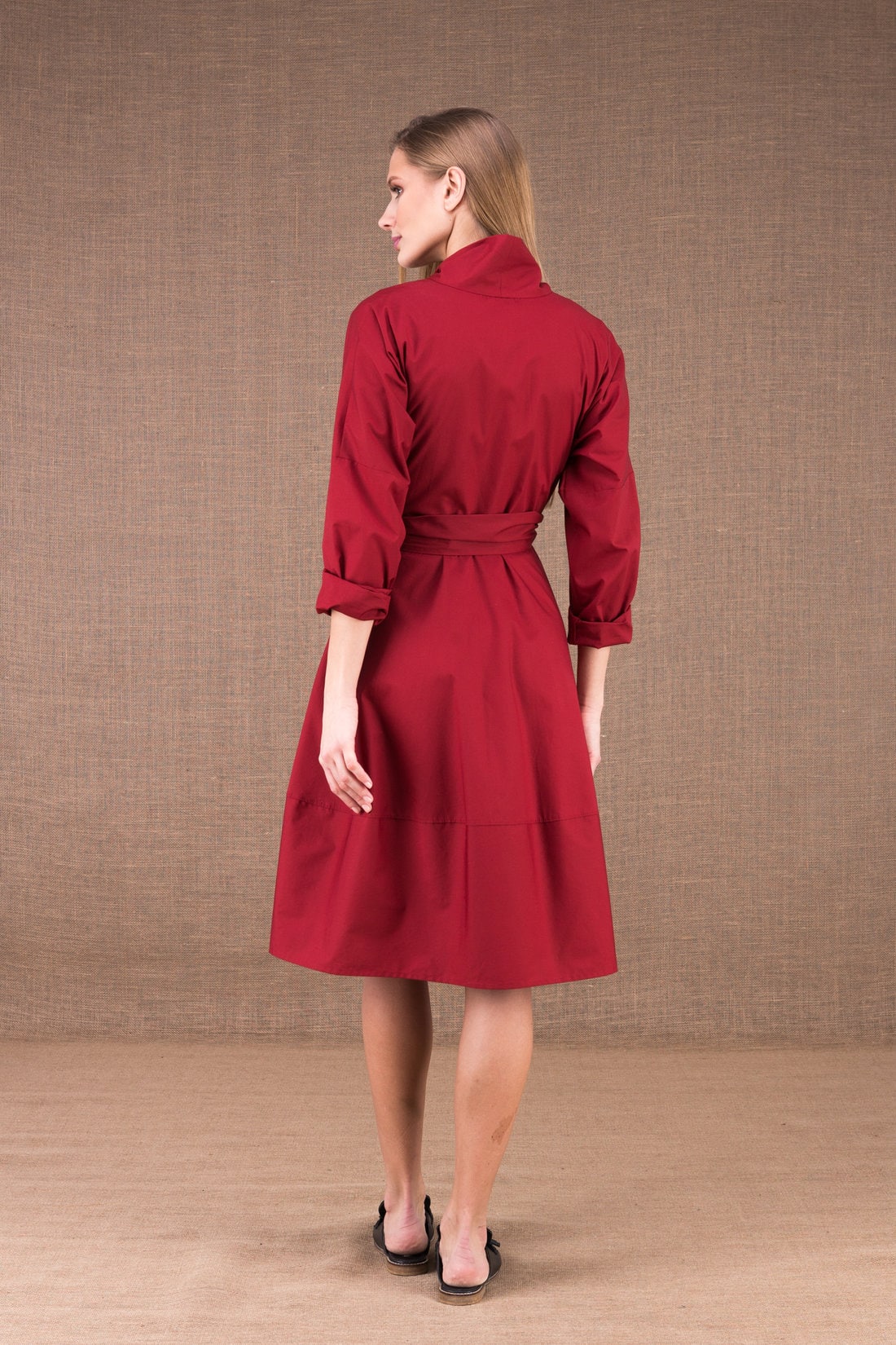 Burgundy organic cotton wrap dress POLARIS – Image 4