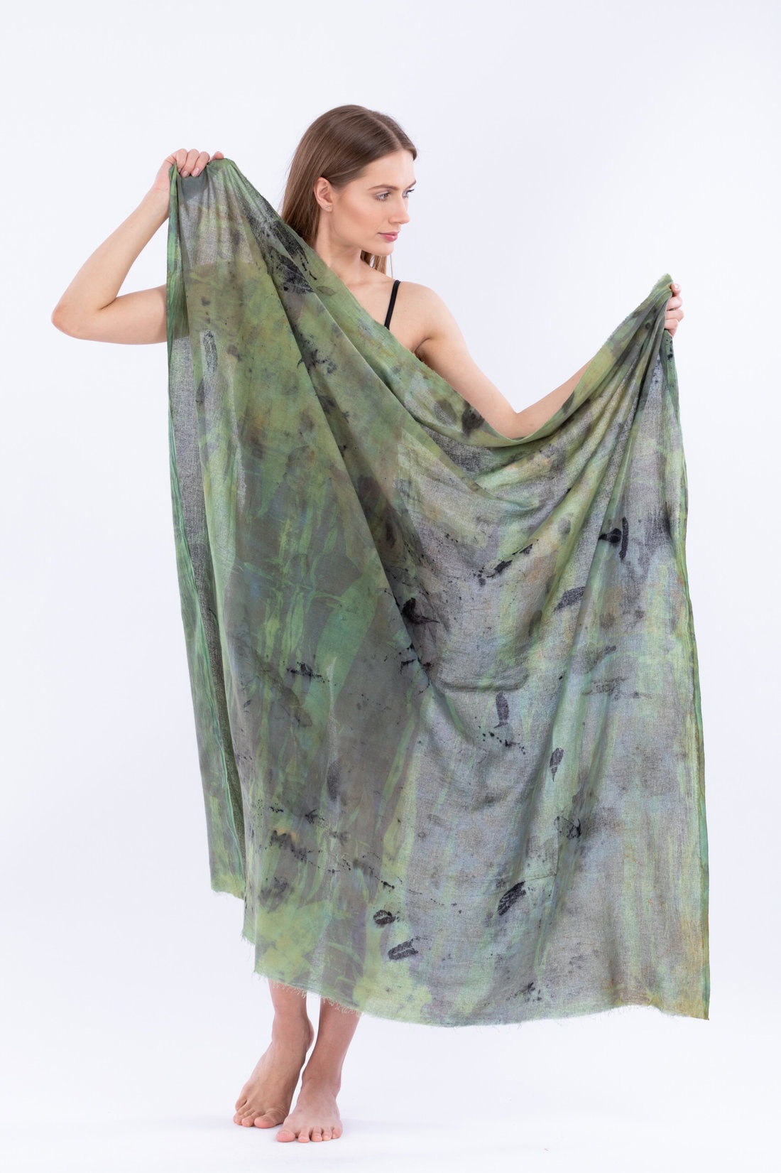 Green printed organic cotton sarong CORFU – Image 5