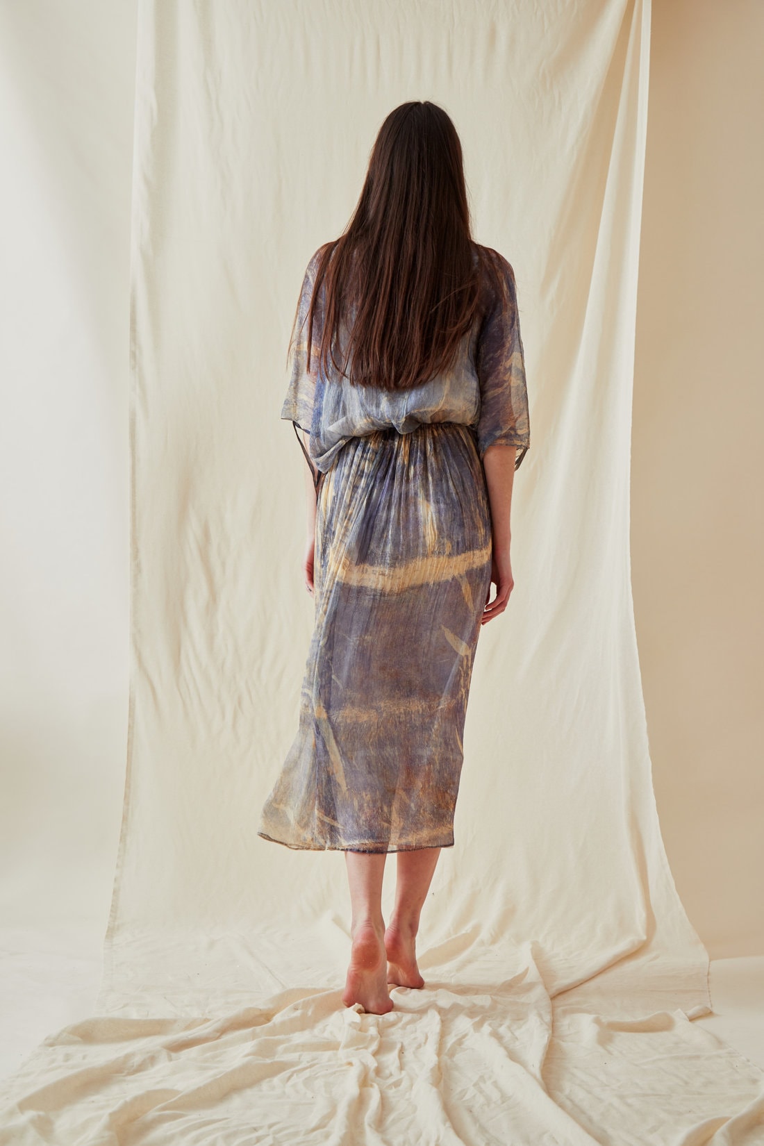 Blue midi printed silk chiffon dress KNOSSOS – Image 4