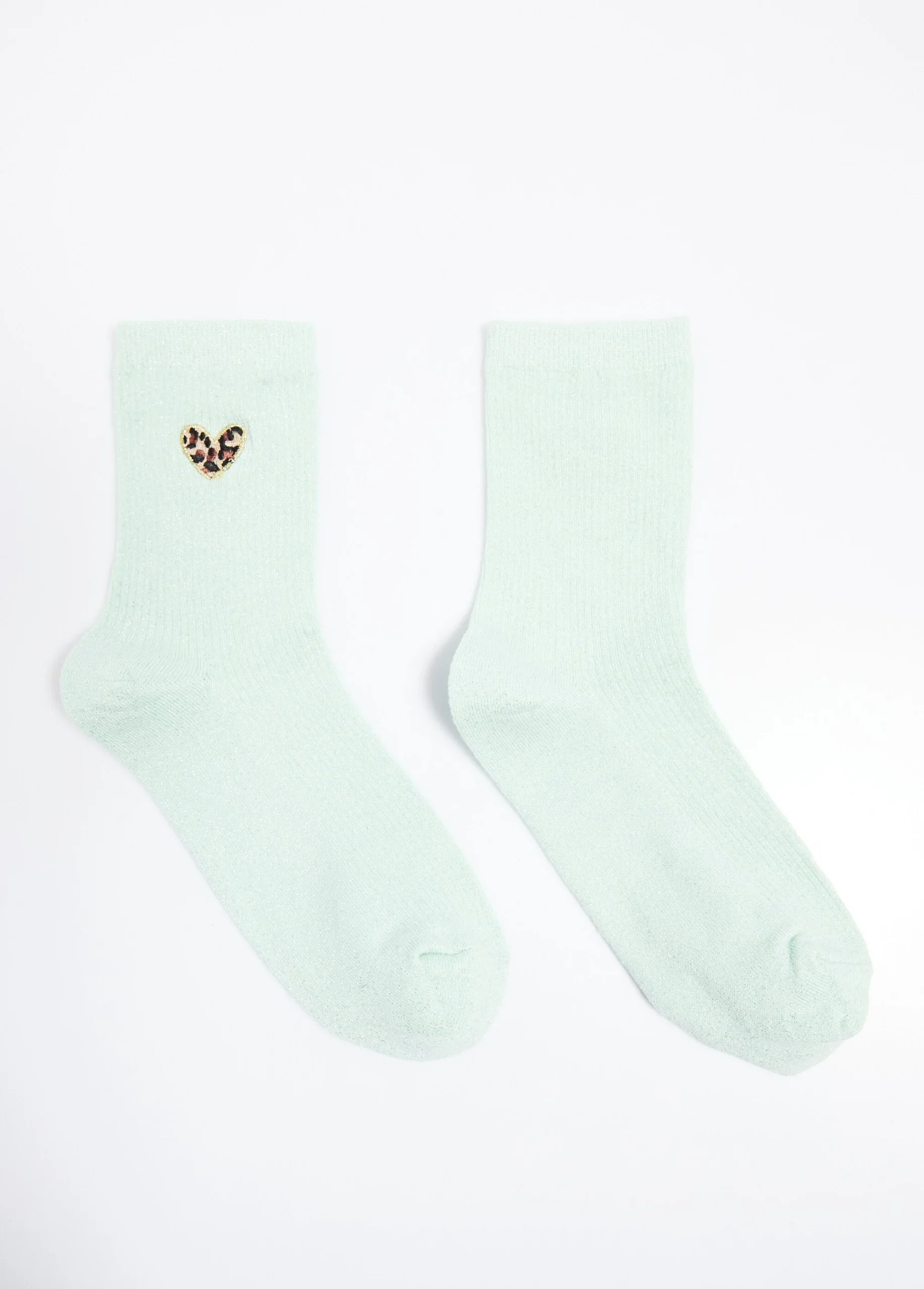 Chaussettes fines côtes motif coeur léopard